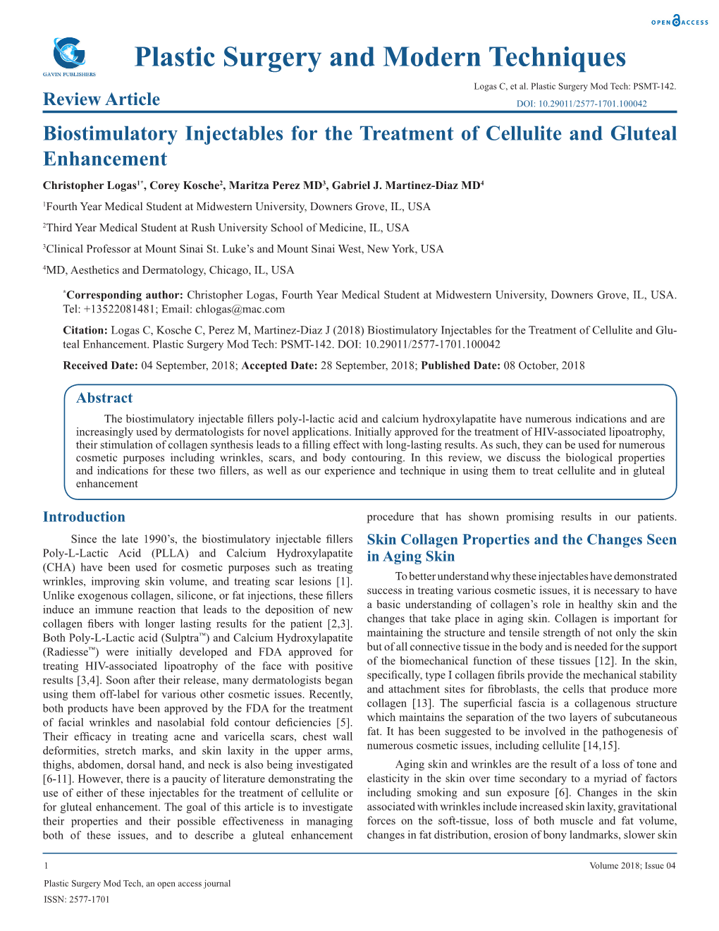 Plastic Surgery and Modern Techniques Logas C, Et Al