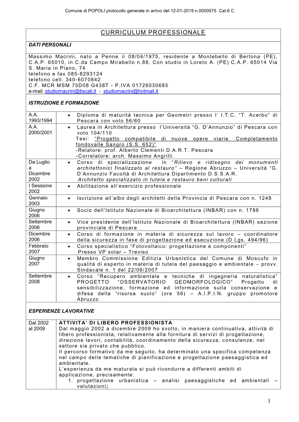 1 Curriculum Professionale