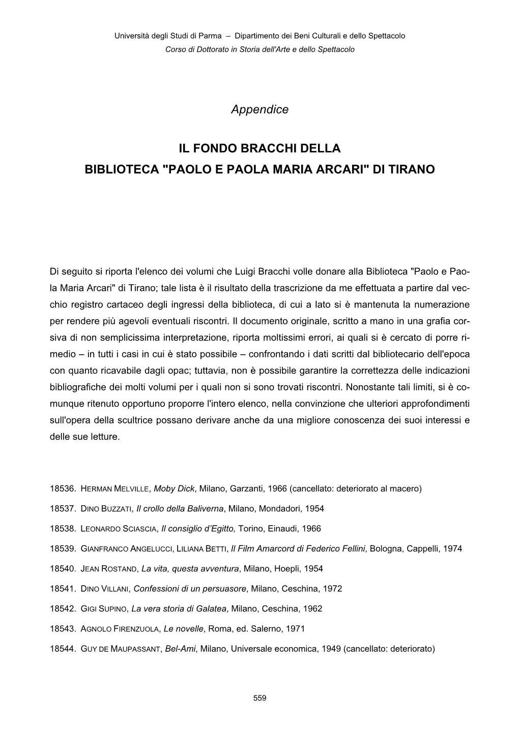 Appendice IL FONDO BRACCHI DELLA BIBLIOTECA "PAOLO E