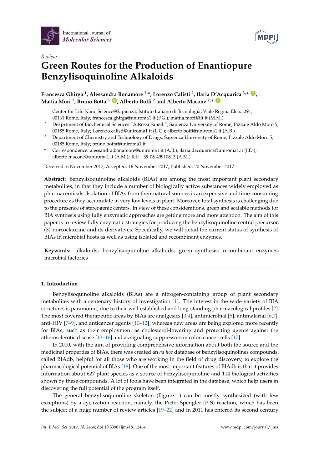 Green Routes for the Production of Enantiopure Benzylisoquinoline Alkaloids