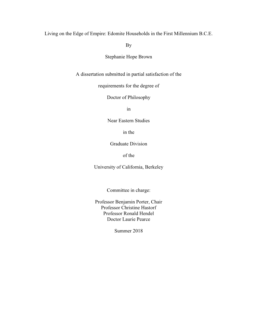 Living on the Edge of Empire: Edomite Households in the First Millennium B.C.E