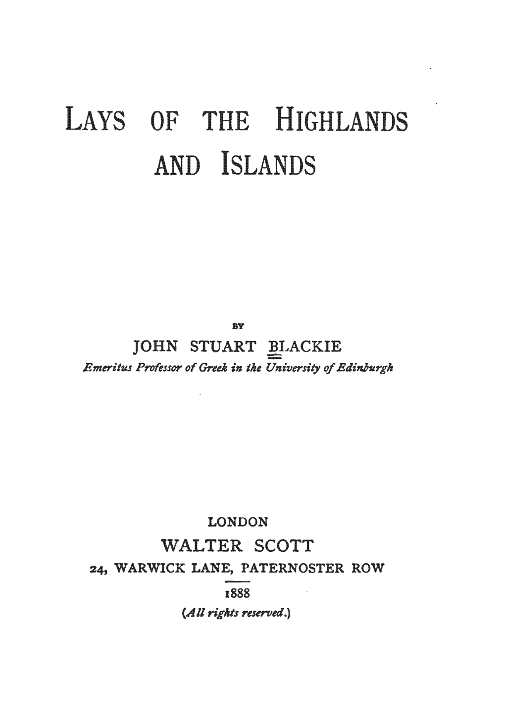 Lays of the Highlands and Islands