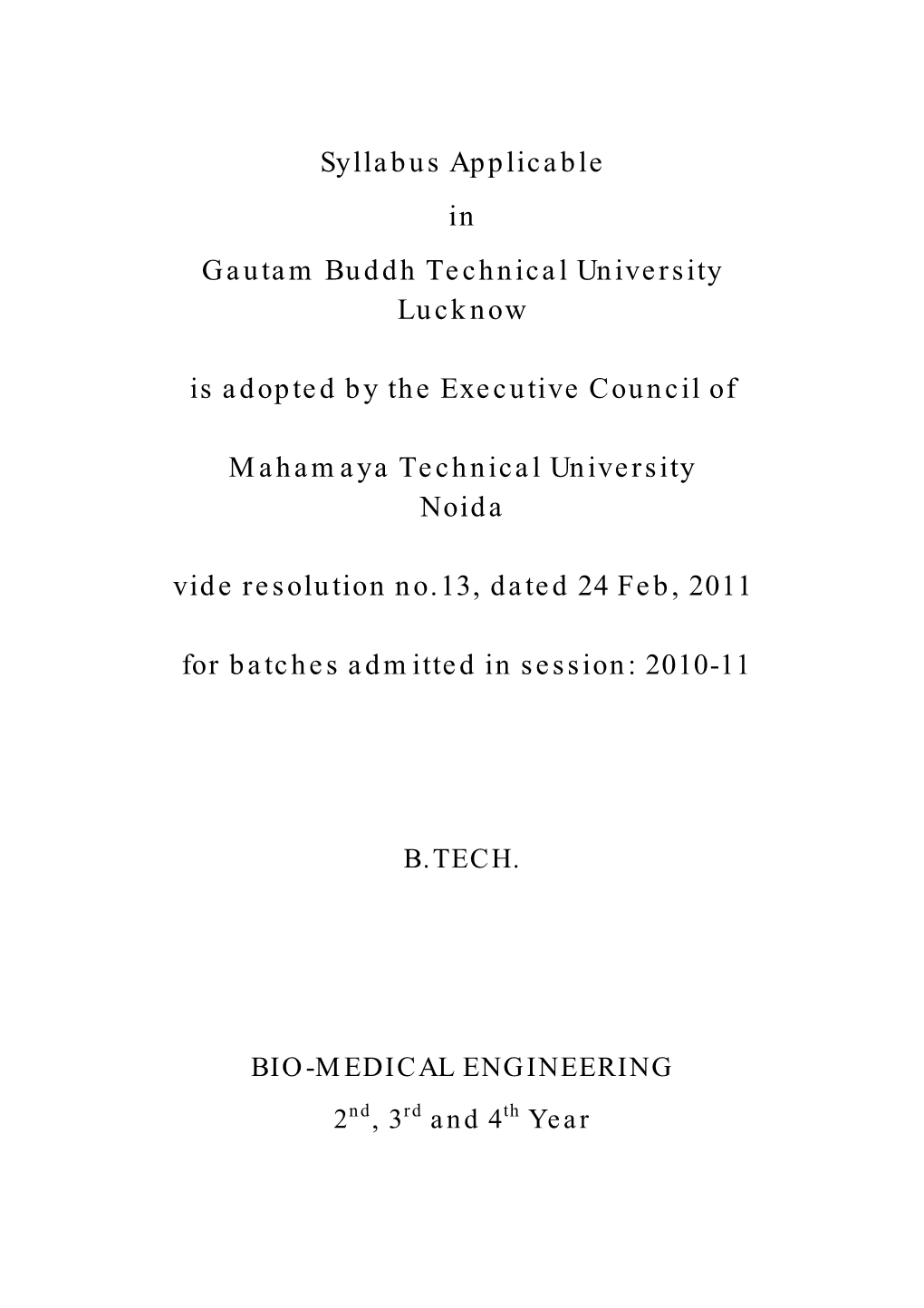 Syllabus Applicable in Gautam Buddh Technical University Lucknow Is