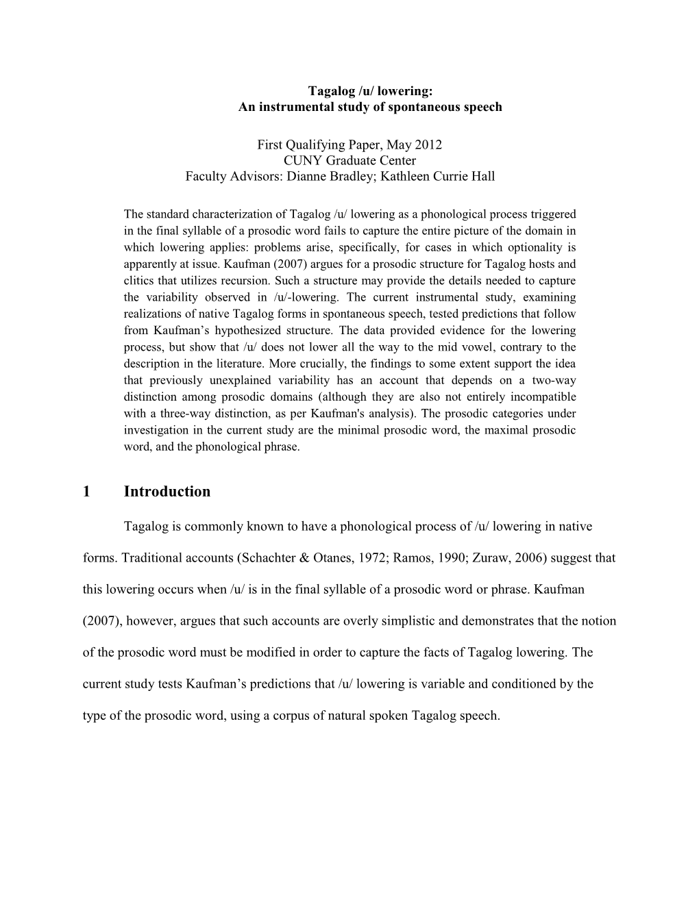 Tagalog /U/ Lowering: an Instrumental Study of Spontaneous Speech