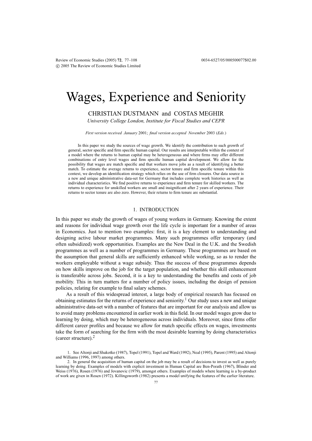 Wages, Experience and Seniority