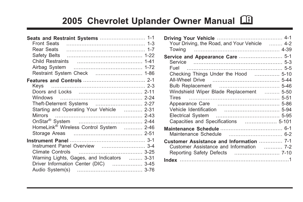 2005 Chevrolet Uplander Owner Manual M