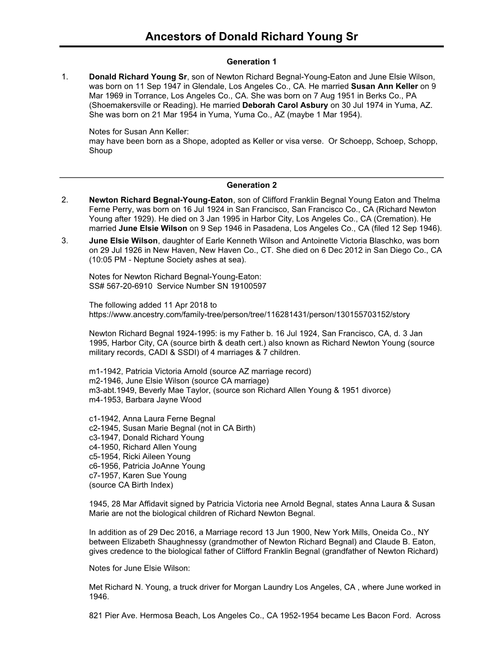 Ancestors of Donald Richard Young Sr