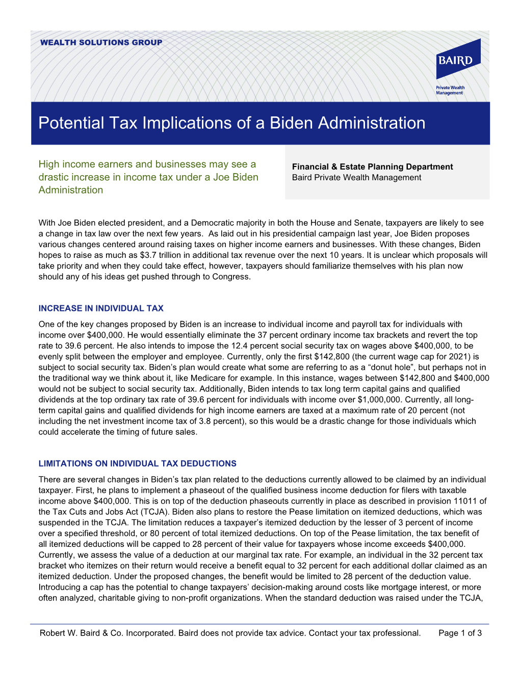 Potential Tax Implications of a Biden Administration