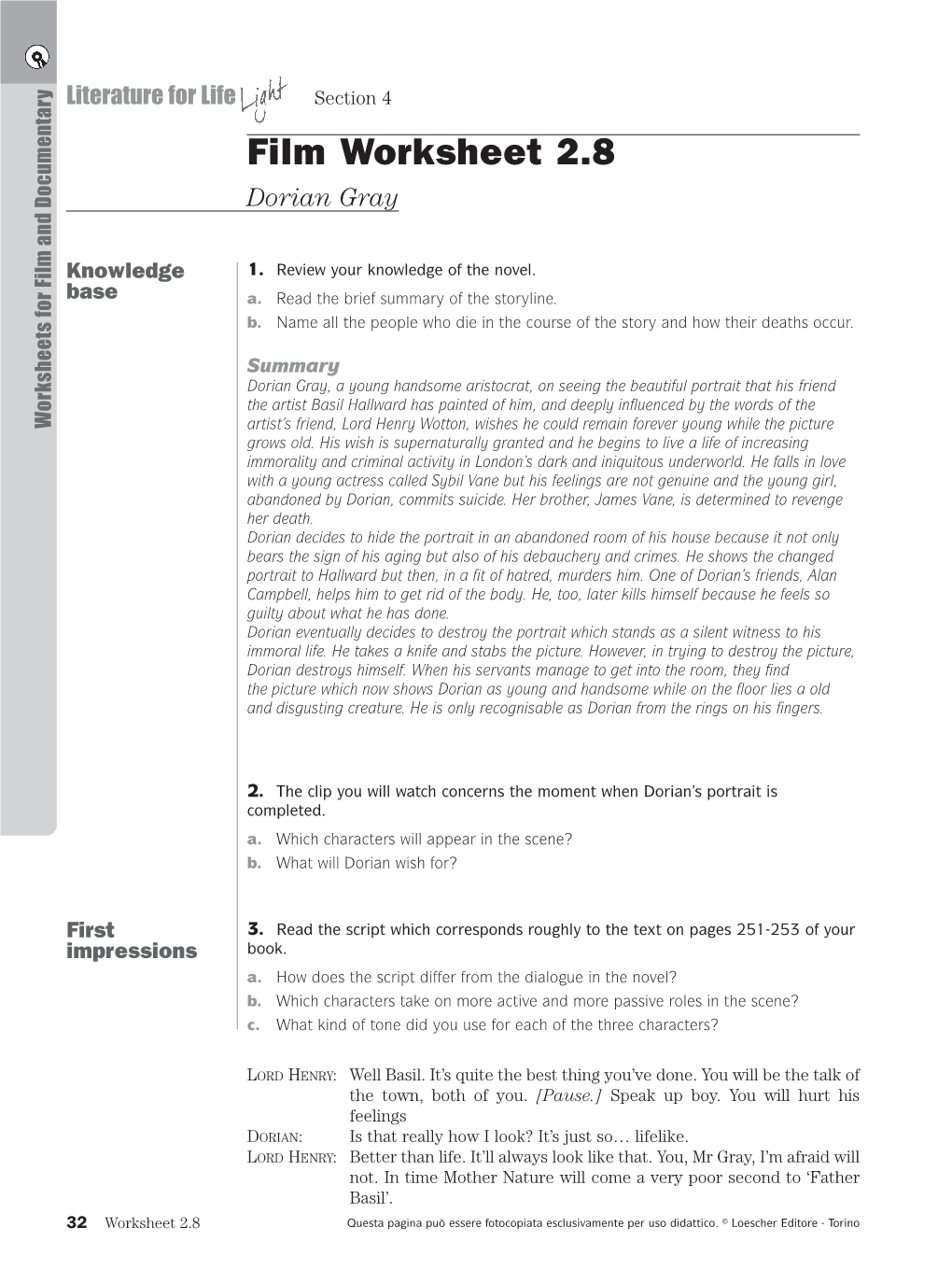 Film Worksheet 2.8 Dorian Gray