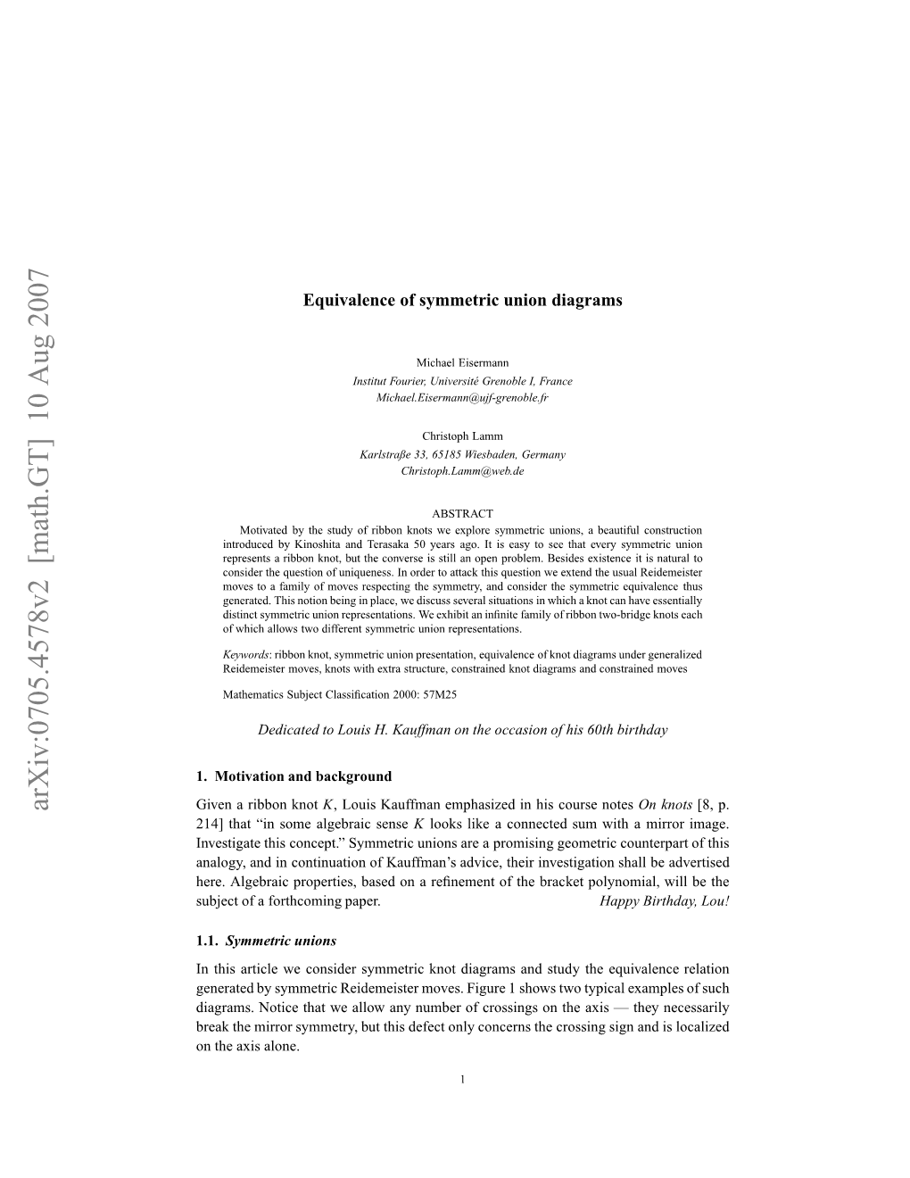 Equivalence of Symmetric Union Diagrams