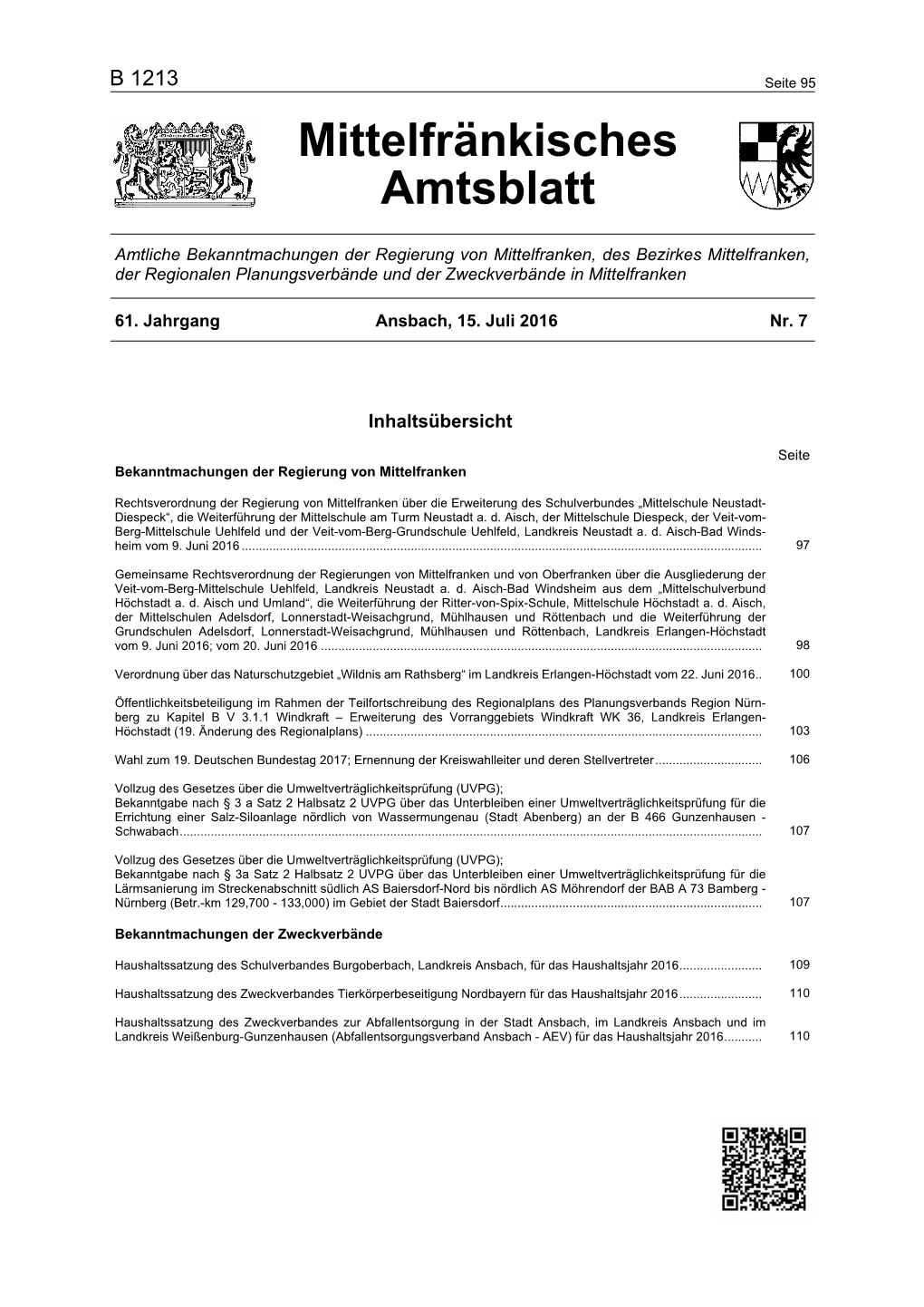 Mittelfränkisches Amtsblatt