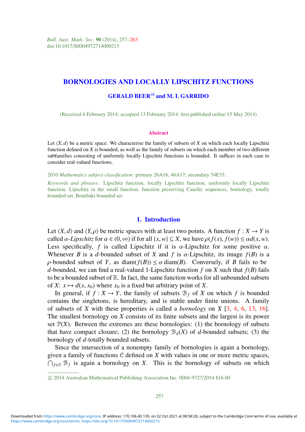 Bornologies and Locally Lipschitz Functions