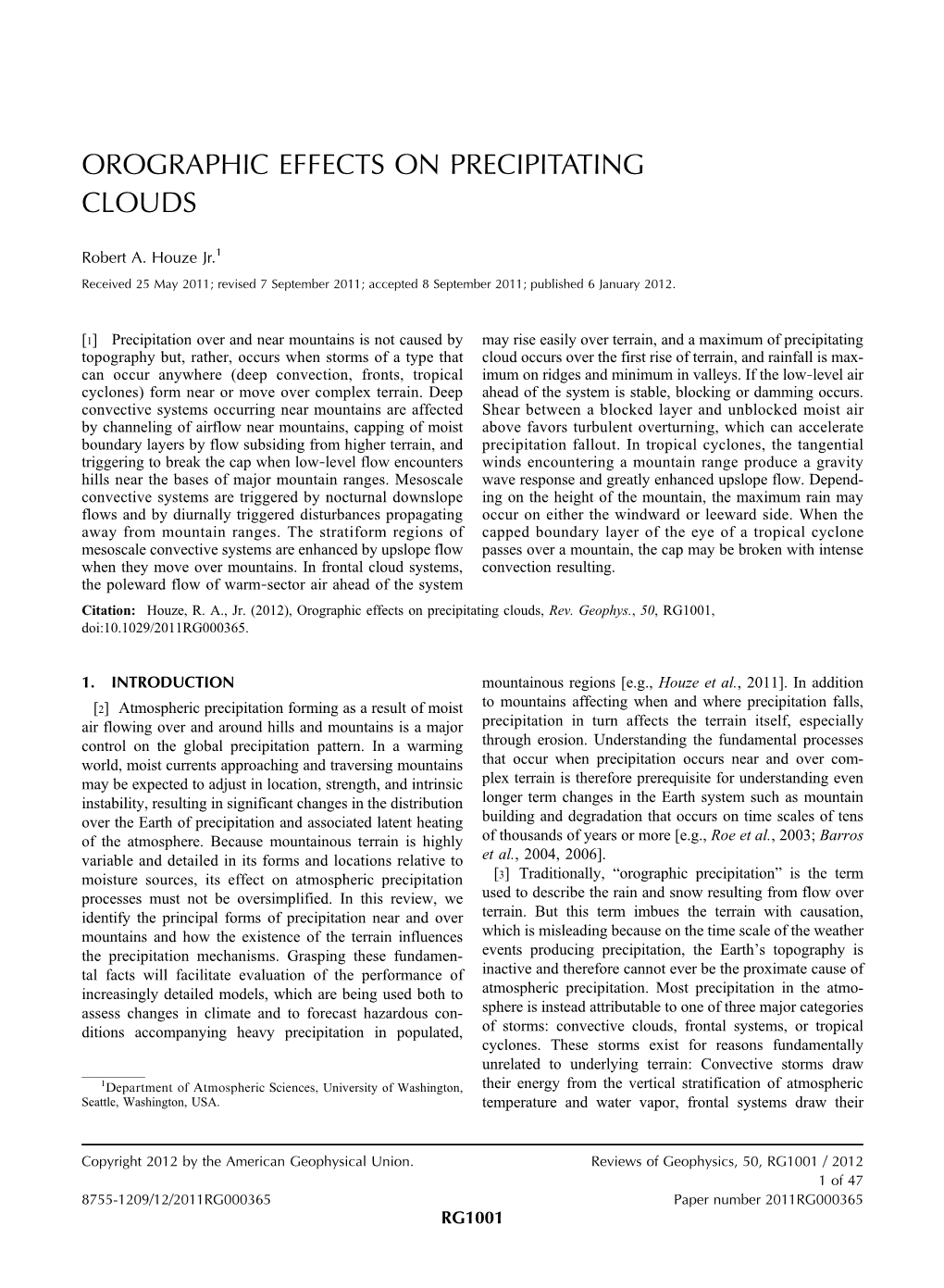 Orographic Effects on Precipitating Clouds