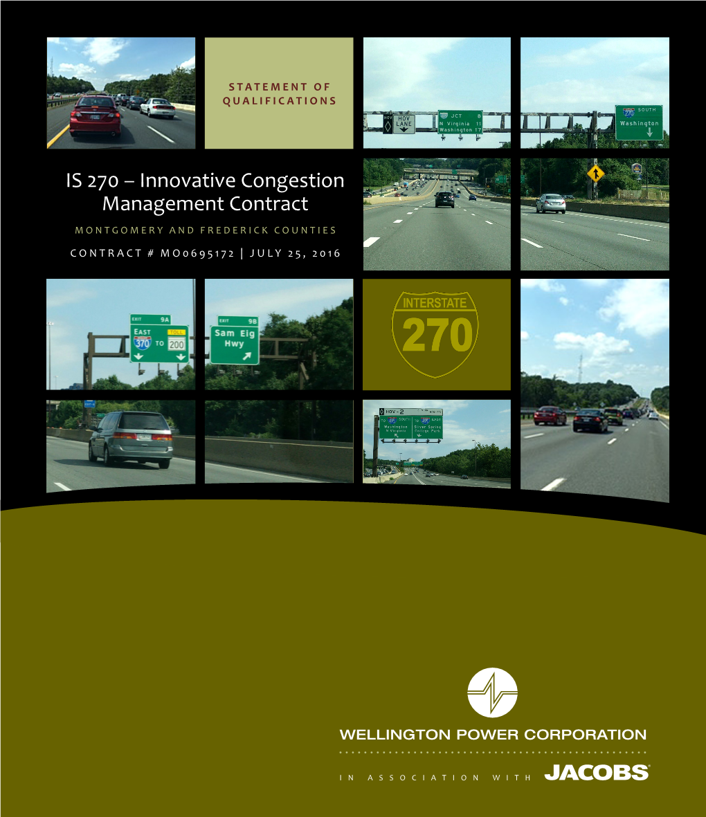 IS 270 – Innovative Congestion Management Contract MONTGOMERY and FREDERICK COUNTIES