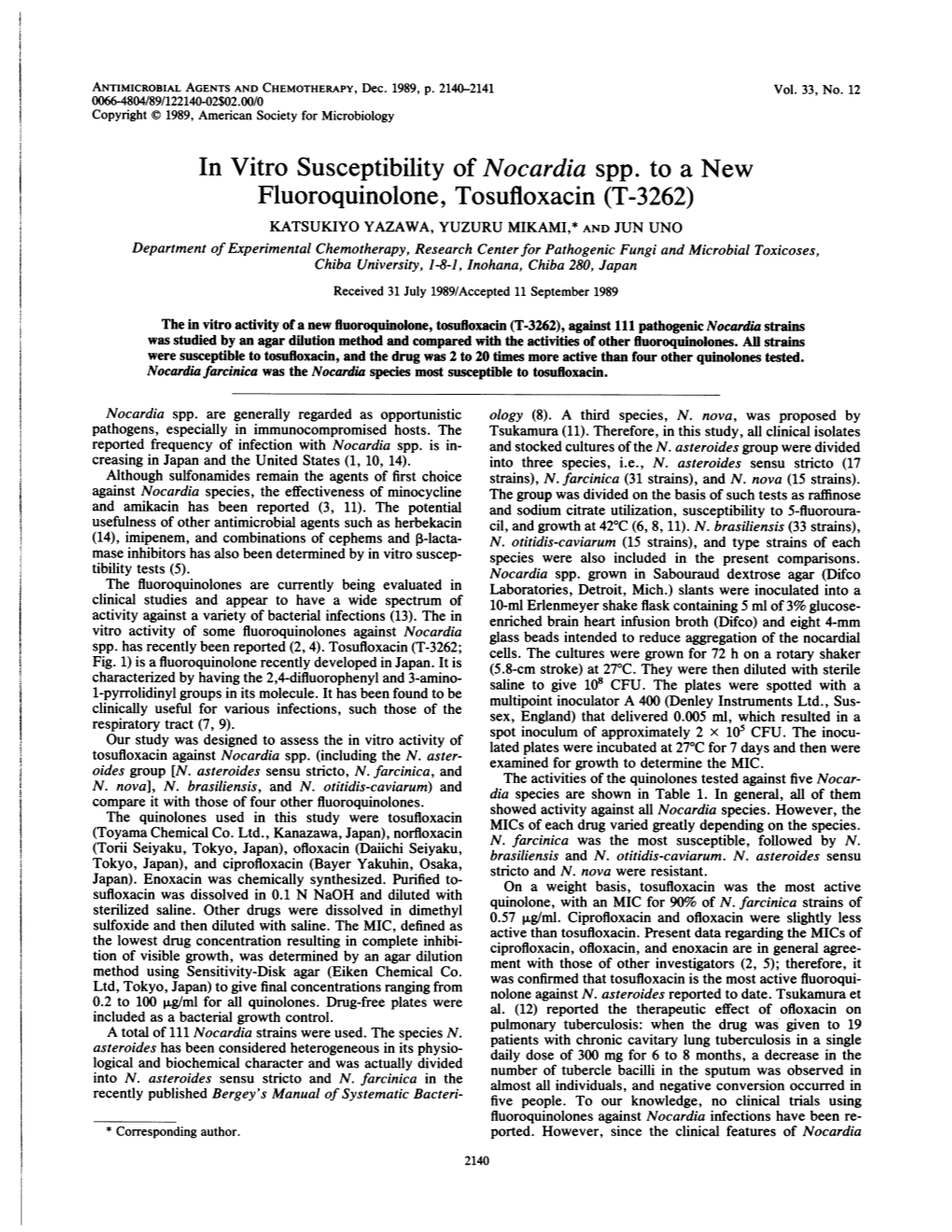 In Vitro Susceptibility of Nocardia Spp. to a New