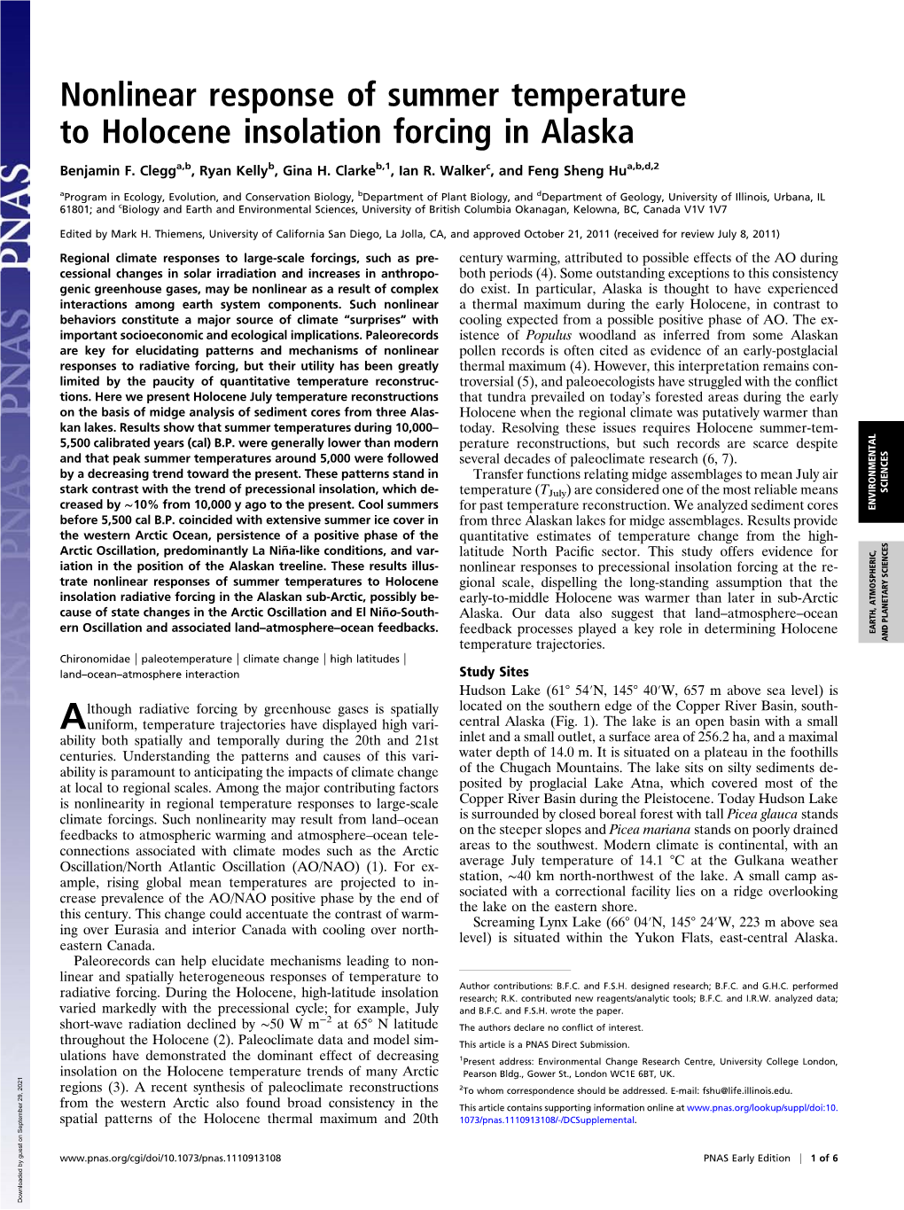 Nonlinear Response of Summer Temperature to Holocene Insolation Forcing in Alaska