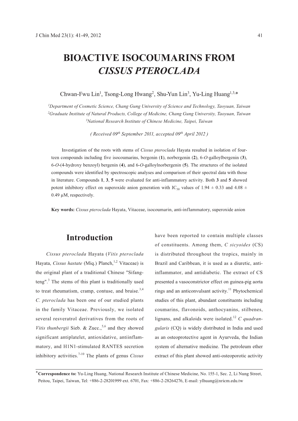 Bioactive Isocoumarins from Cissus Pteroclada