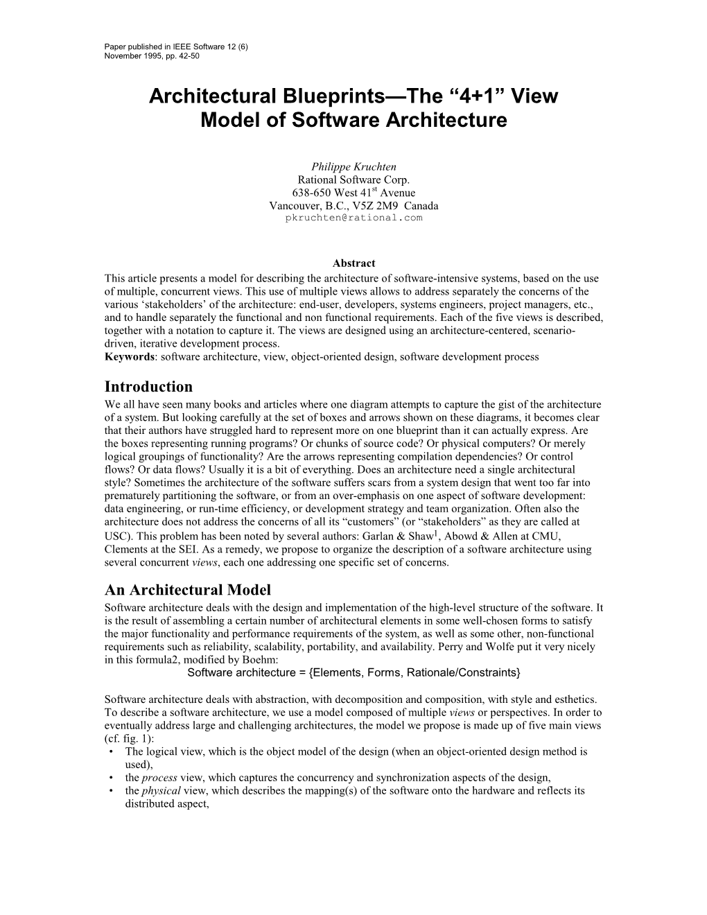 Architectural Blueprints—The “4+1” View Model of Software Architecture