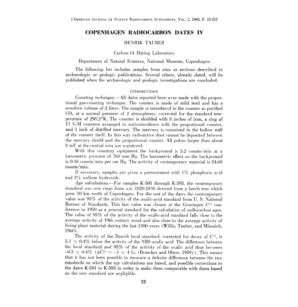 Copenhagen Radiocarbon Dates Iv