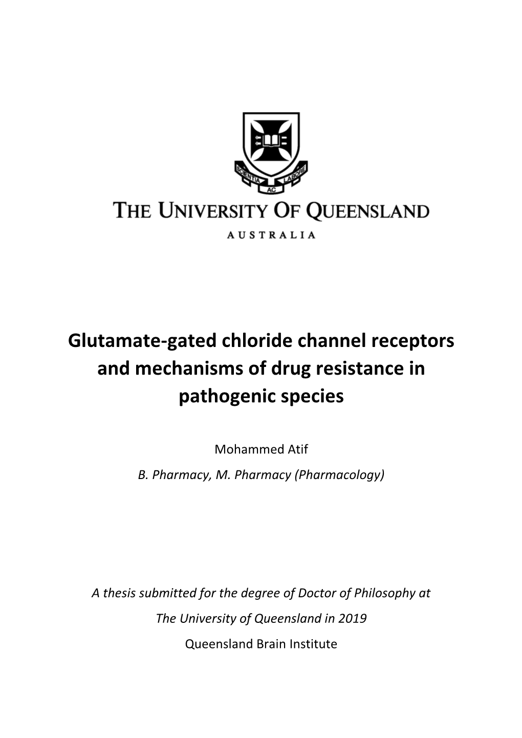 Glutamate-Gated Chloride Channel Receptors and Mechanisms of Drug Resistance in Pathogenic Species