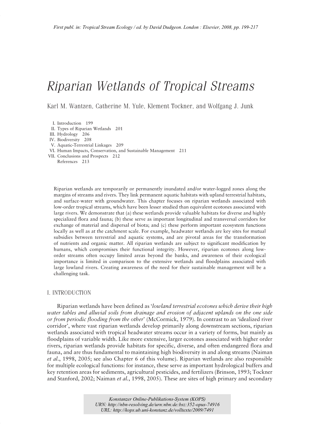 Riparian Wetlands of Tropical Streams