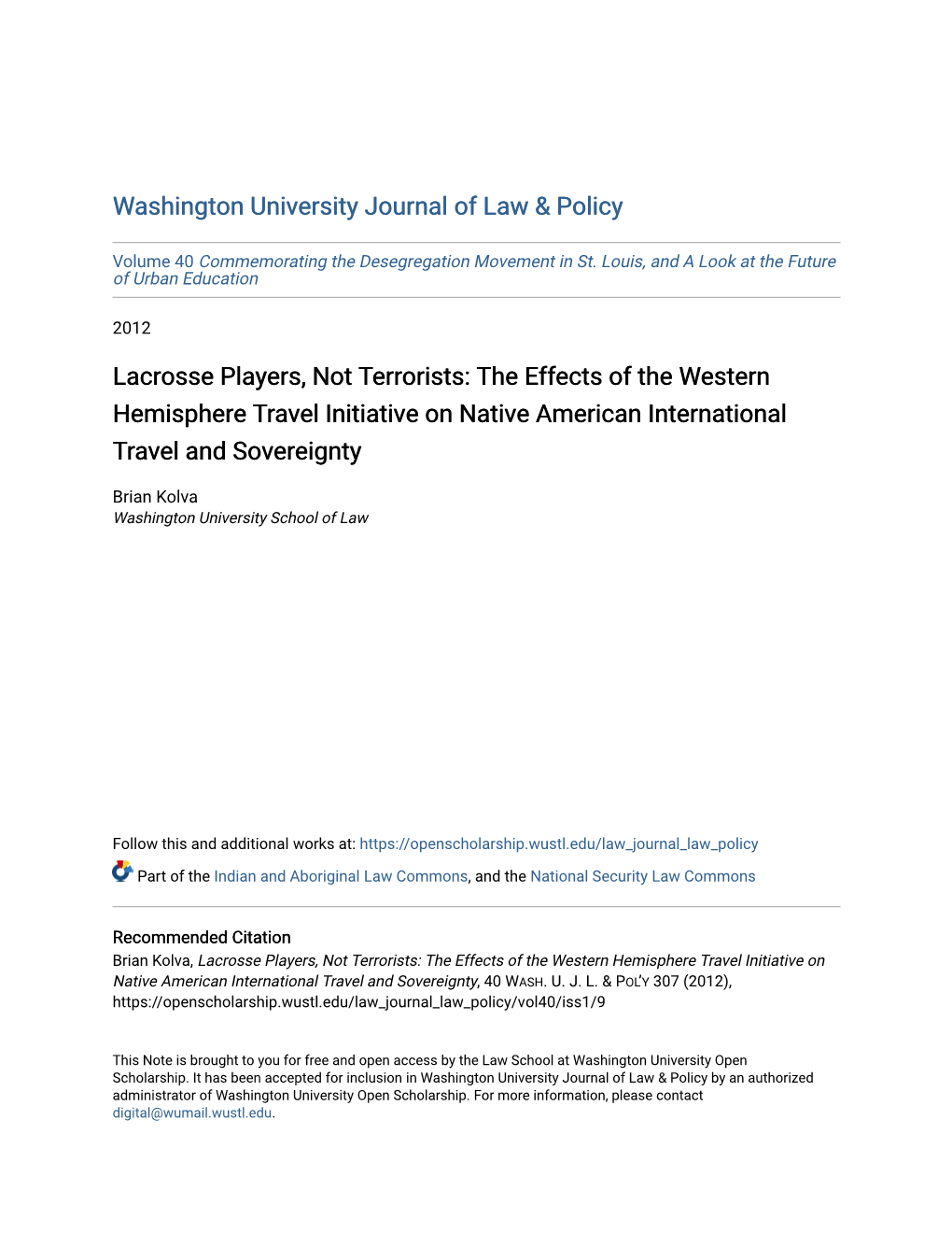 The Effects of the Western Hemisphere Travel Initiative on Native American International Travel and Sovereignty