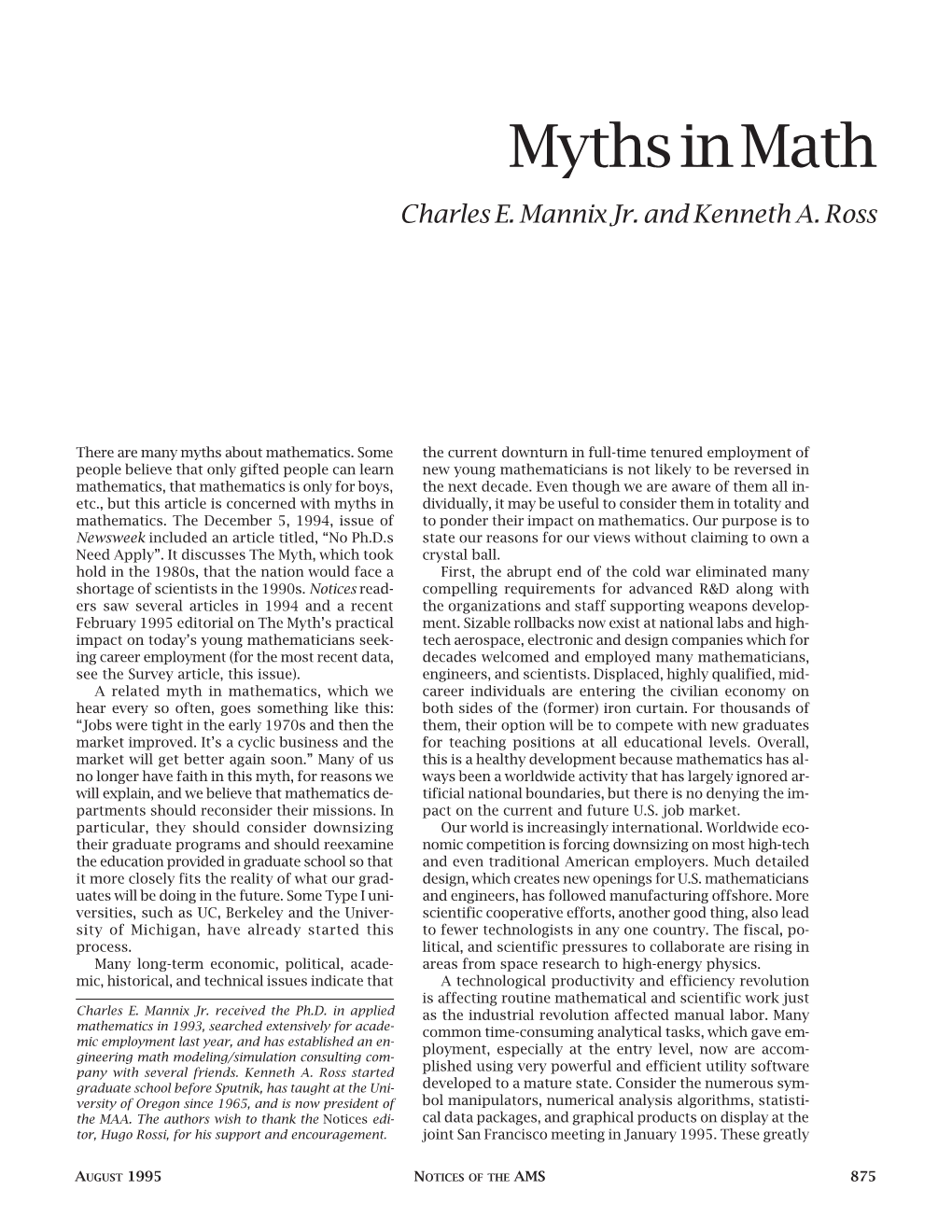 Myths in Math Charles E