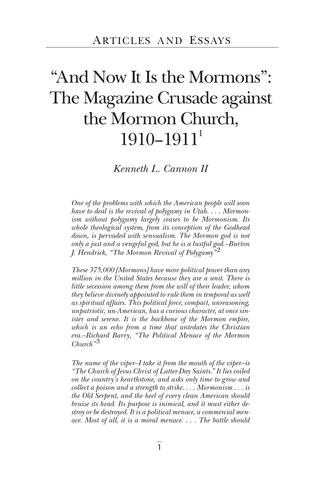 The Magazine Crusade Against the Mormon Church, 1910–19111