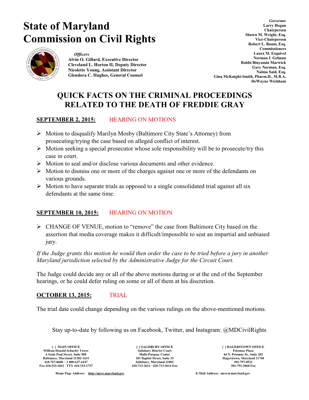 Quick Facts on the Criminal Proceedings Related to the Death of Freddie Gray