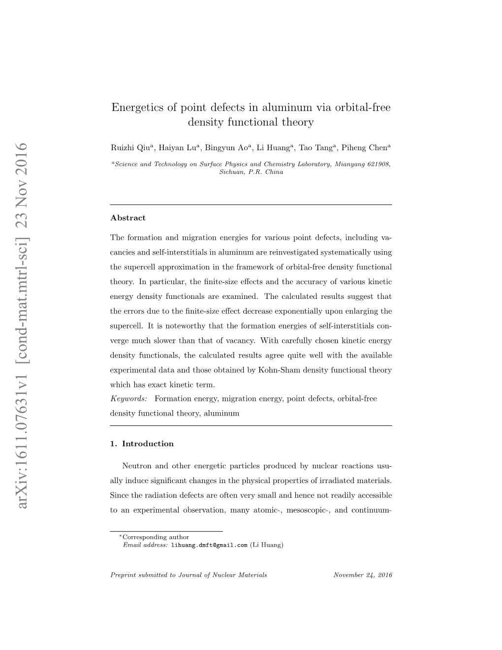 Energetics of Point Defects in Aluminum Via Orbital-Free Density Functional Theory