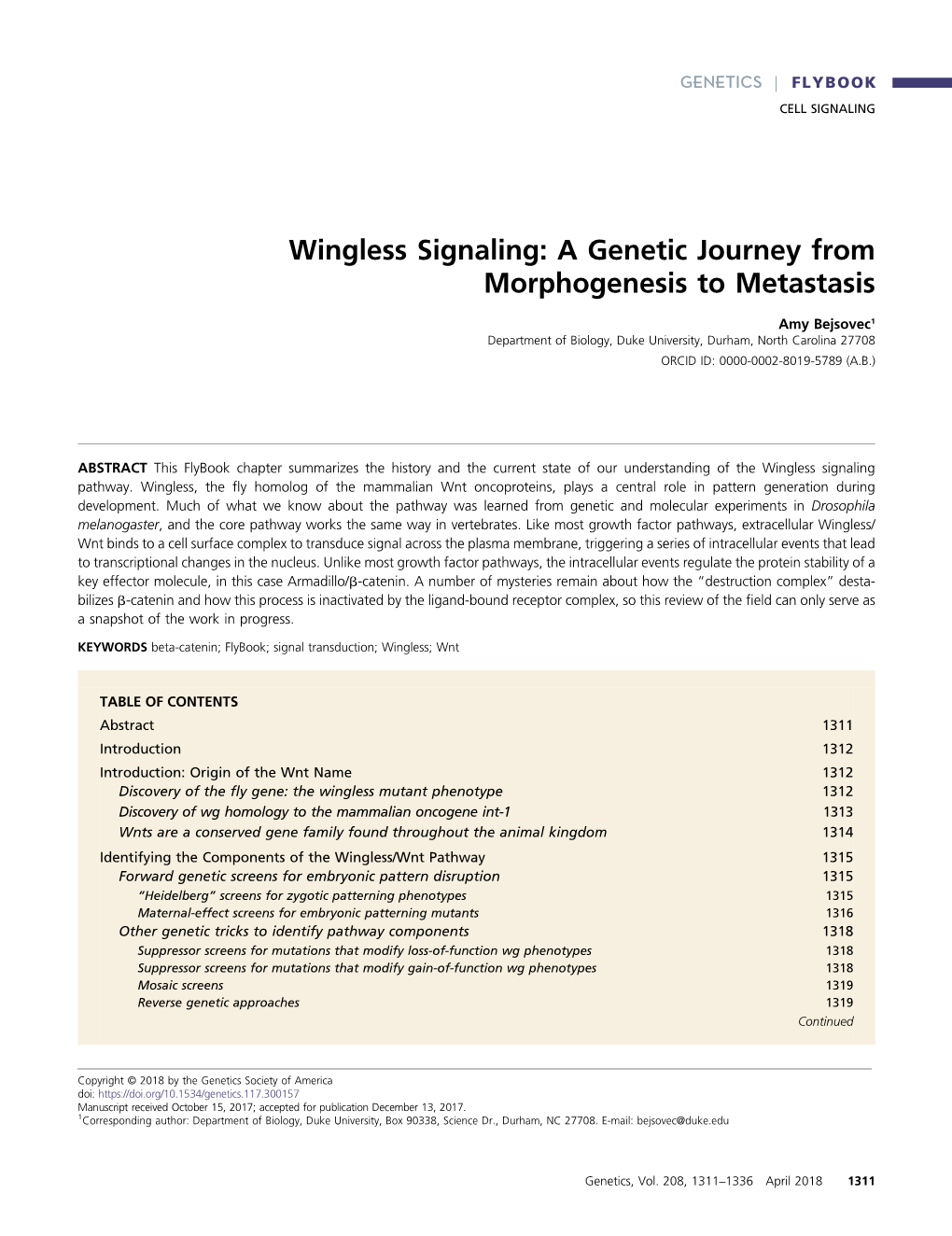 Wingless Signaling: a Genetic Journey from Morphogenesis to Metastasis