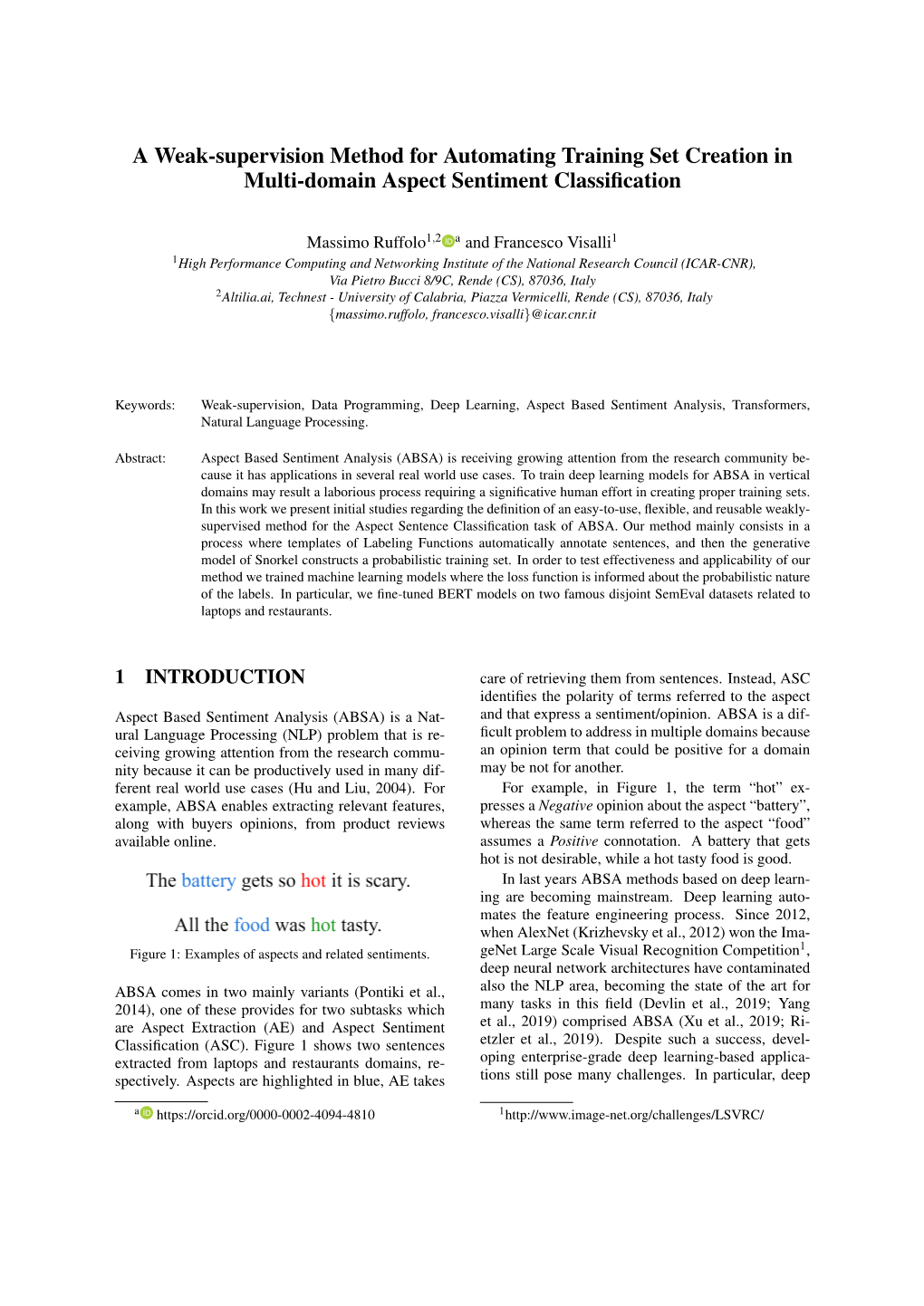 A Weak-Supervision Method for Automating Training Set Creation in Multi-Domain Aspect Sentiment Classiﬁcation