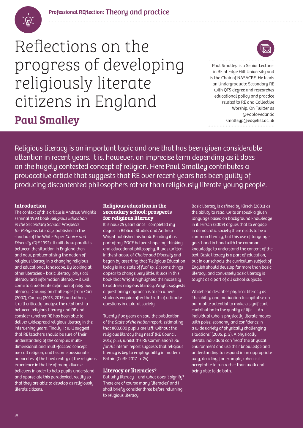 Reflections on the Progress of Developing Religiously Literate Citizens in England