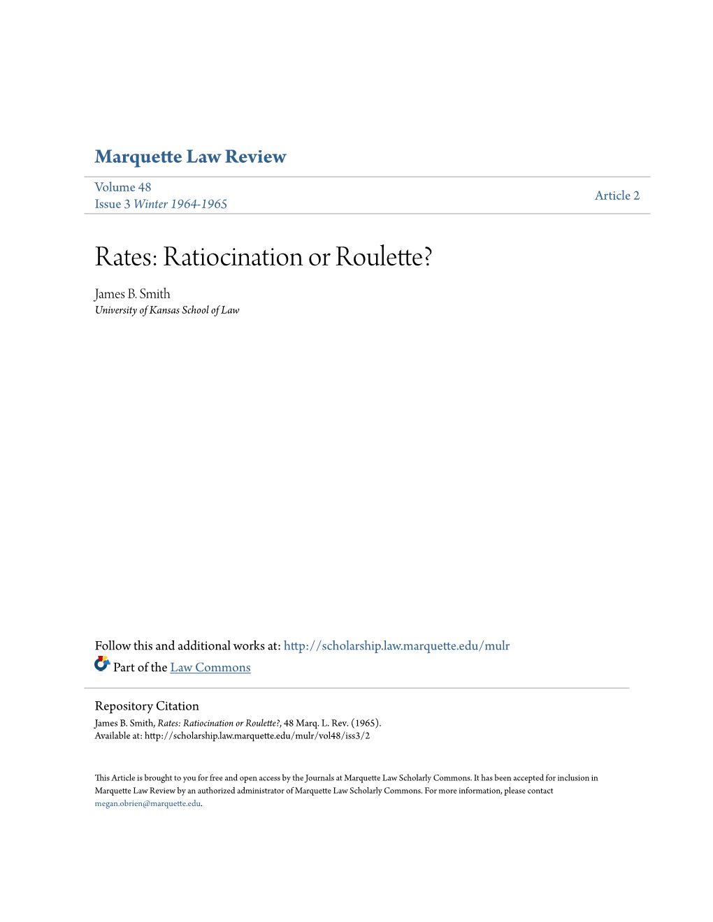 Rates: Ratiocination Or Roulette? James B