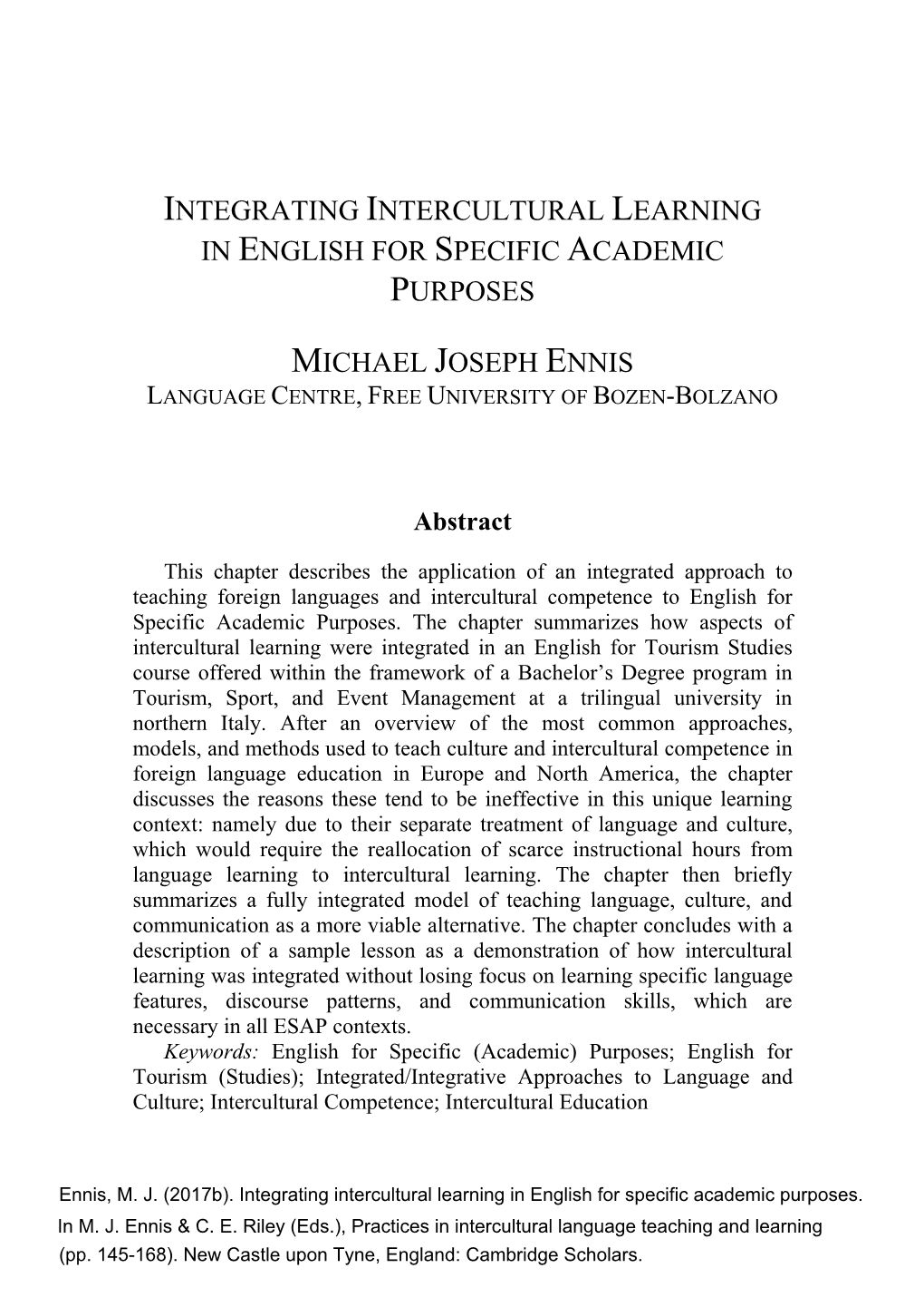 Integrating Intercultural Learning in English for Specific Academic Purposes