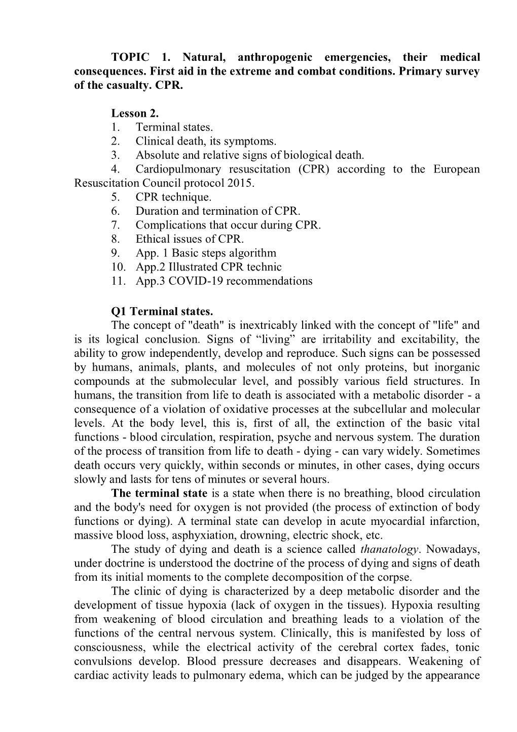 TOPIC 1. Natural, Anthropogenic Emergencies, Their Medical Consequences