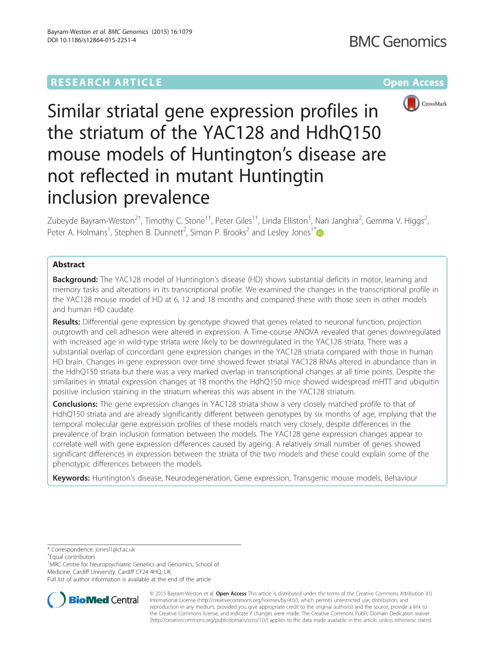 Similar Striatal Gene Expression Profiles in the Striatum of The