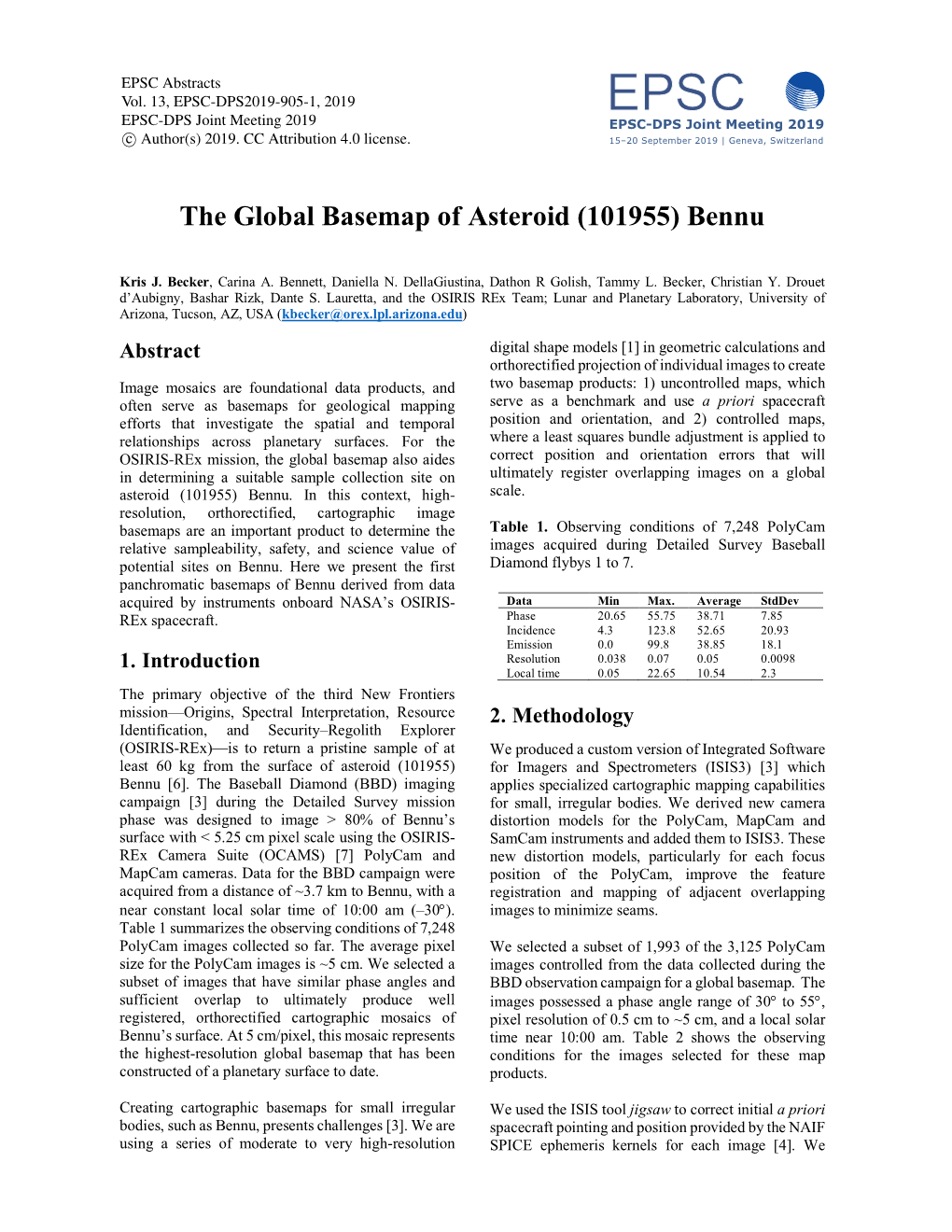 The Global Basemap of Asteroid (101955) Bennu