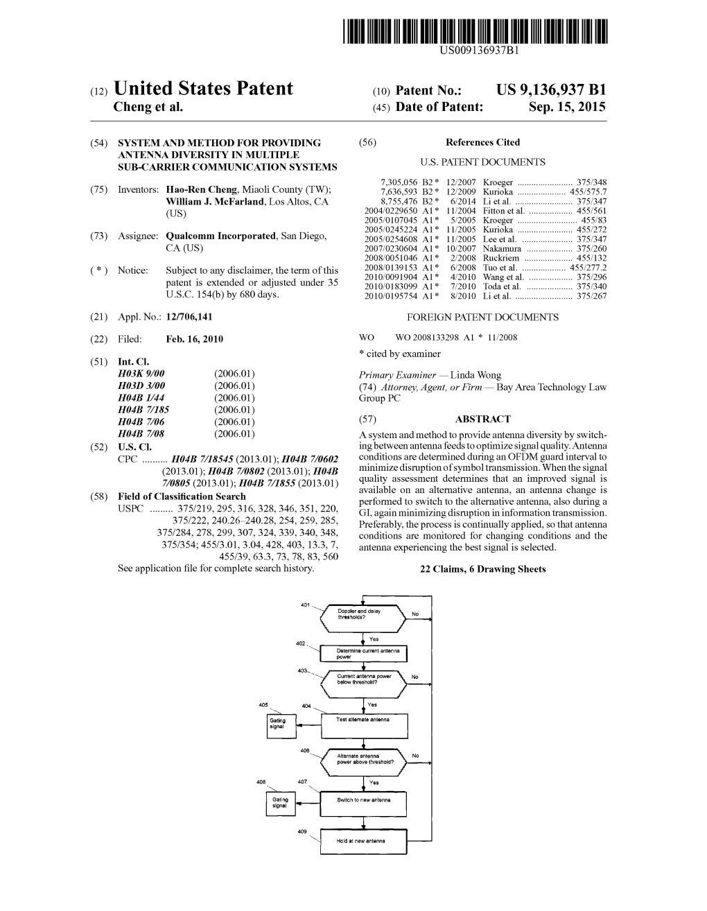 (12) United States Patent (10) Patent No.: US 9,136,937 B1 Cheng Et Al