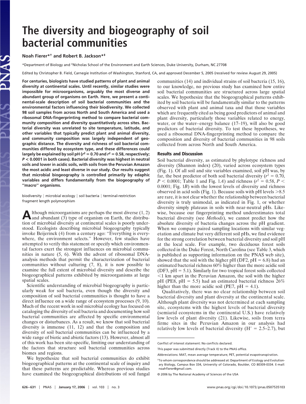 The Diversity and Biogeography of Soil Bacterial Communities