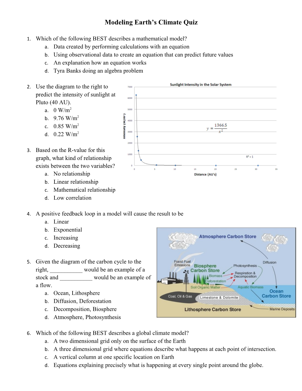 Modeling Earth S Climate Quiz