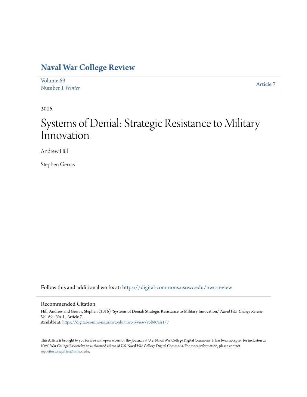 Strategic Resistance to Military Innovation Andrew Hill