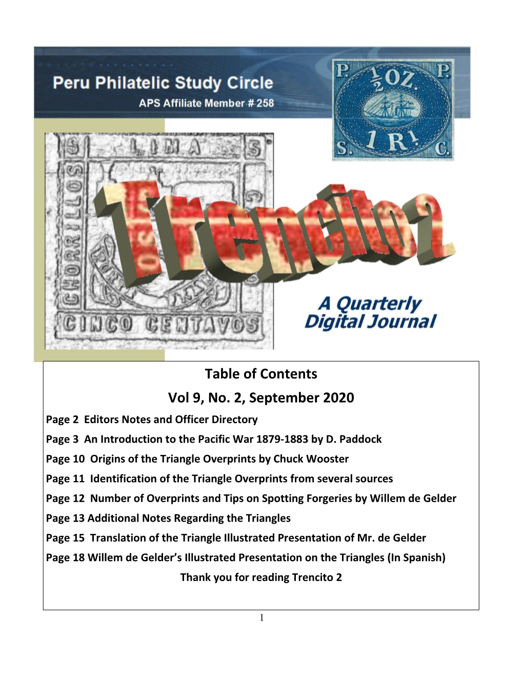 Table of Contents Vol 9, No. 2, September 2020 Page 2 Editors Notes and Officer Directory