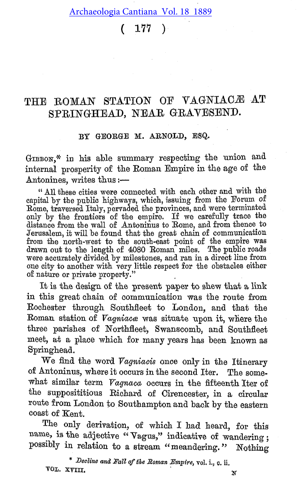 The Roman Station of VAGNIACIE at Springhead, Gravesend