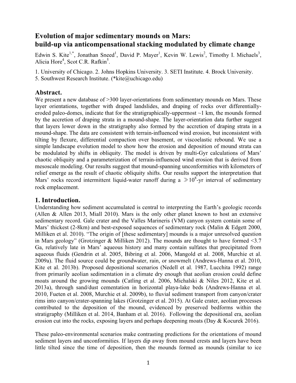 Evolution of Major Sedimentary Mounds on Mars: Build-Up Via Anticompensational Stacking Modulated by Climate Change