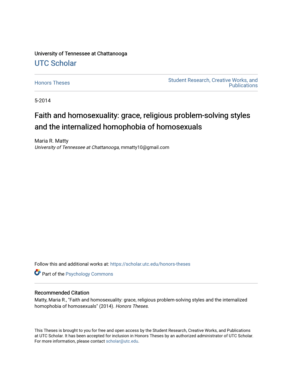 Grace, Religious Problem-Solving Styles and the Internalized Homophobia of Homosexuals