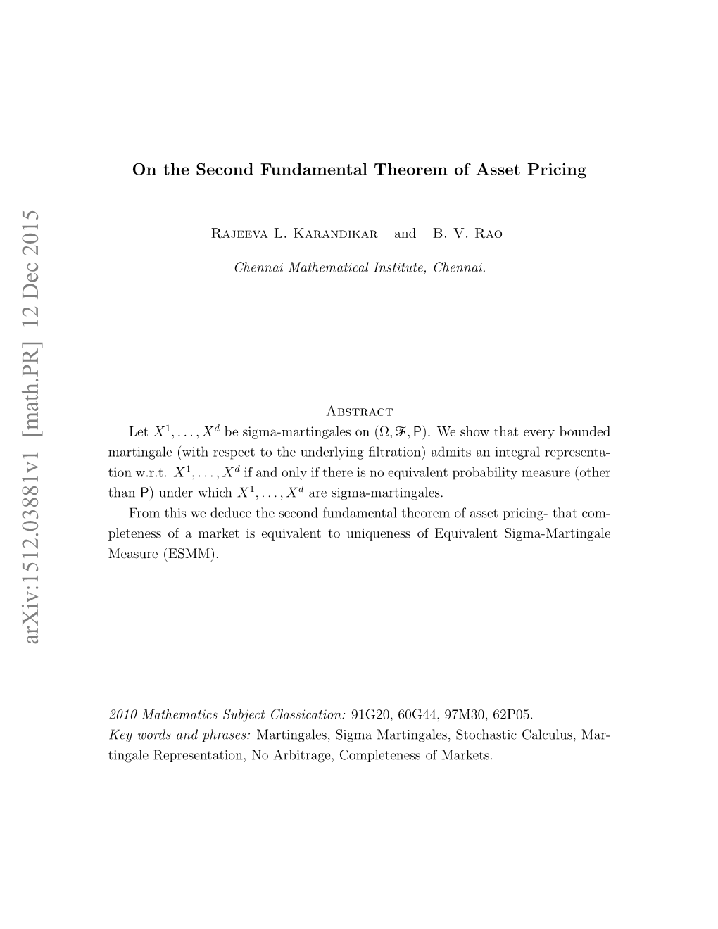 Arxiv:1512.03881V1 [Math.PR] 12 Dec 2015 Atnae(Ihrsett H Neligﬁtain Disa Integ an Admits ﬁltration) W.R.T