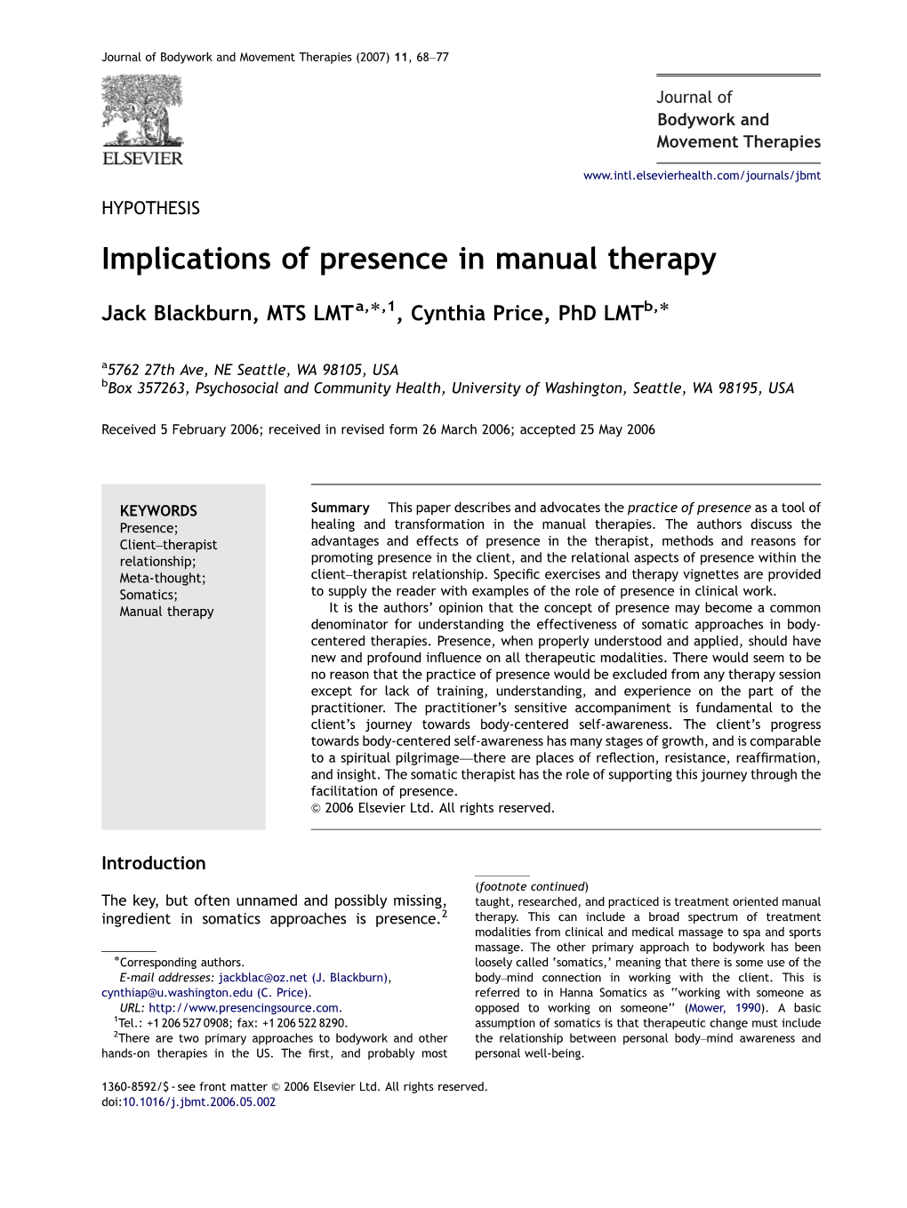 Implications of Presence in Manual Therapy