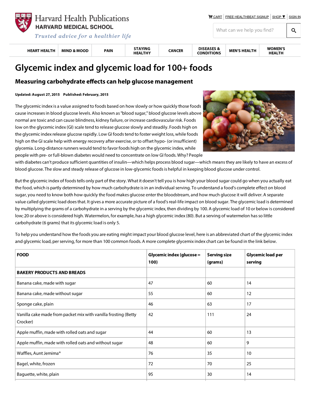 Glycemic Index and Glycemic Load for 100+ Foods Measuring Carbohydrate E!Ects Can Help Glucose Management