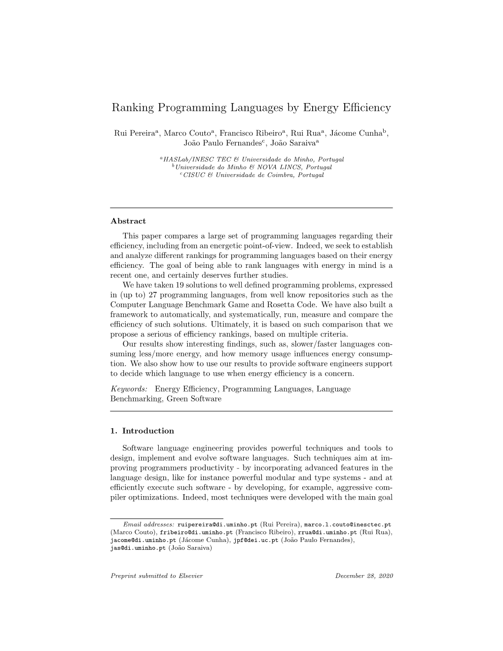 Ranking Programming Languages by Energy Efficiency